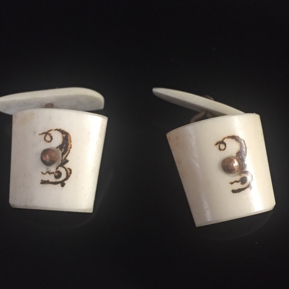 Letter E Mongram Initials White Cufflinks Vintage - image 5